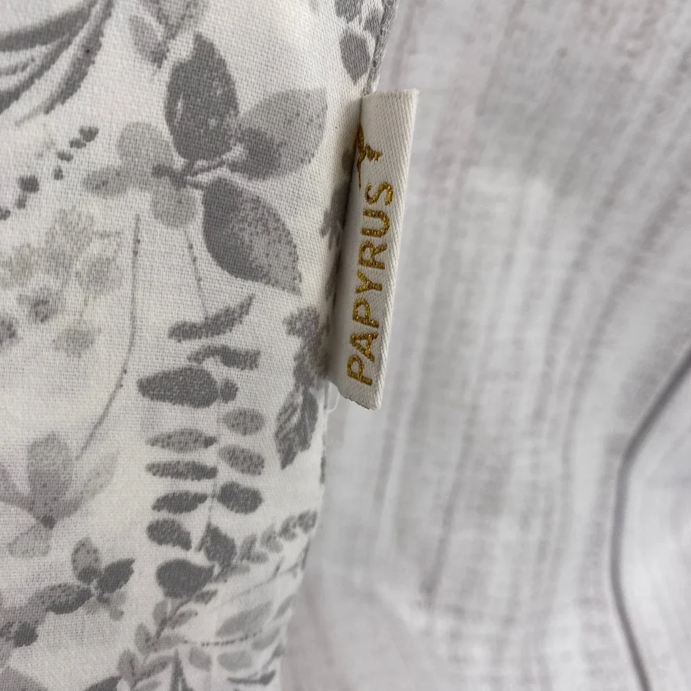 Papyrus Sheet Set Queen White Floral Spray Gray Botanical 100% Cotton Neutral